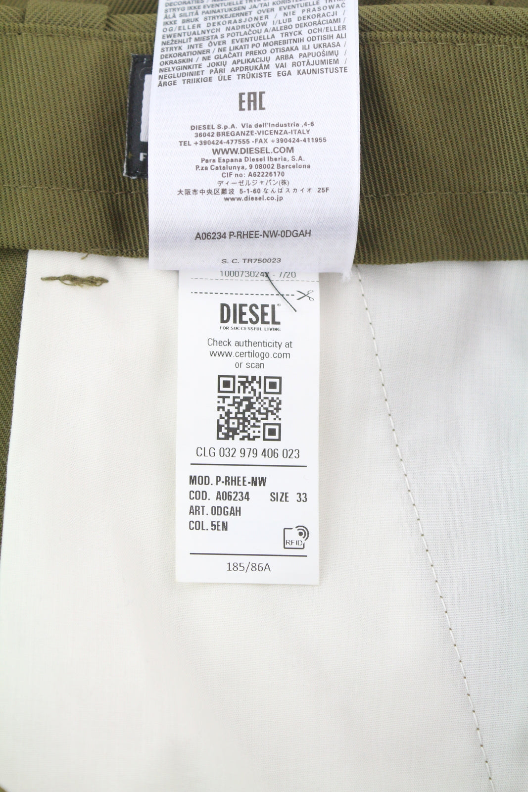 DIESEL P-Rhee-Nw Men Trousers W33 Green Wool Blend Pleated Zip Cargo RRP€283