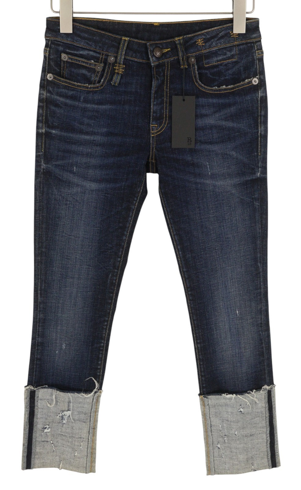 R13 Kate Women Jeans 27 Skinny Cuff Howell Indigo Low Rise Ankle Cropped RRP€440