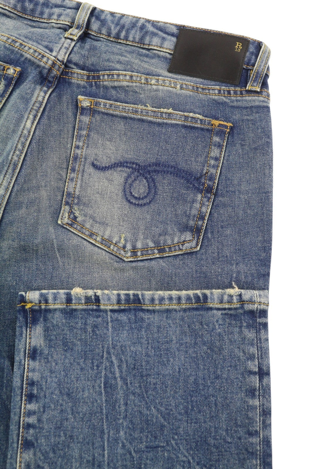 R13 Kick Women Jeans 29 Kelly Stretch Cropped Flared Fit Faded Blue RRP$805