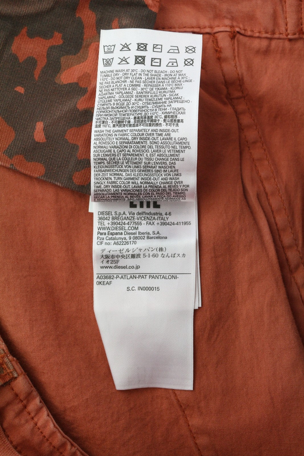 DIESEL P-Atlan-Pat Men Trousers W32 Orange Camouflage Cargo Multi-Pocket RRP€295