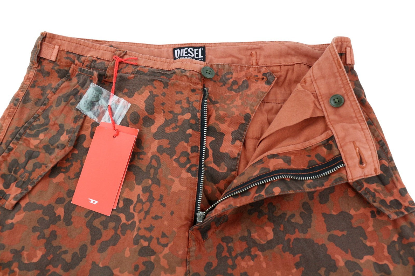 DIESEL P-Atlan-Pat Men Trousers W32 Orange Camouflage Cargo Multi-Pocket RRP€295