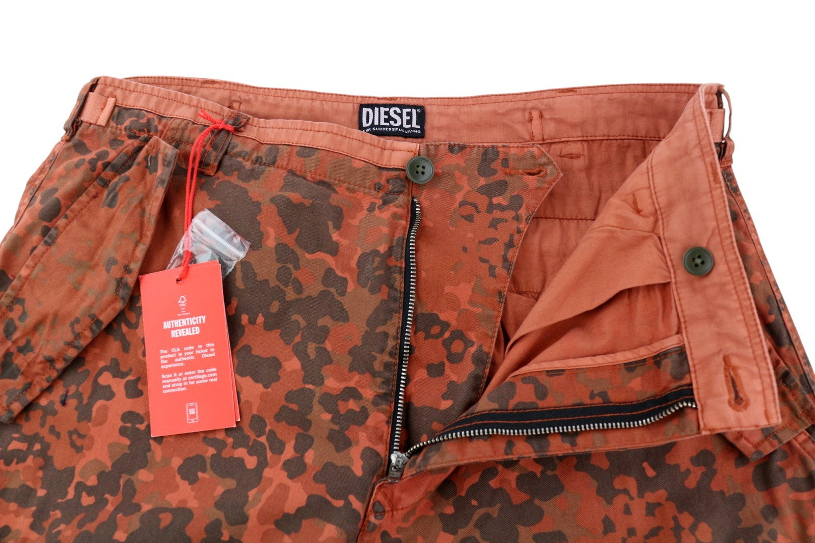 DIESEL P-Atlan-Pat Men Trousers W33 Orange Camouflage Cargo Multi-Pocket RRP€295