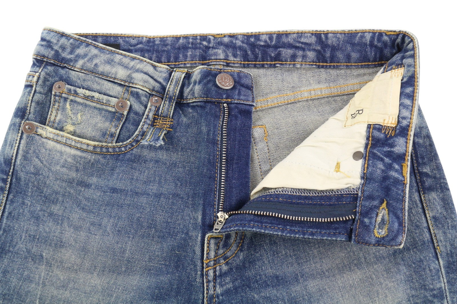 R13 Kick Women Jeans 26 Kelly Stretch Ankle Length Washed Faded Blue RRP€650