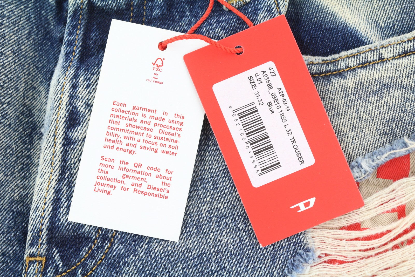 DIESEL 1955 09E10 Men Jeans W31/L32 Blue Regular Straight Leg Distress RRP$375