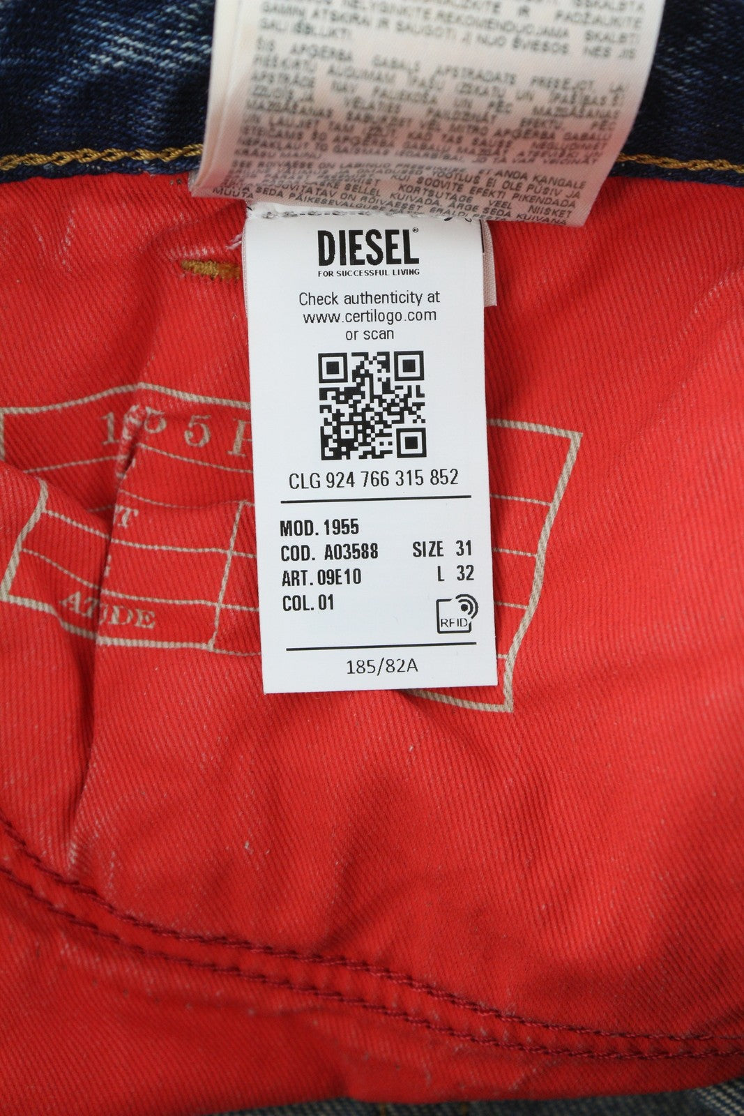 DIESEL 1955 09E10 Men Jeans W31/L32 Blue Regular Straight Leg Distress RRP$375