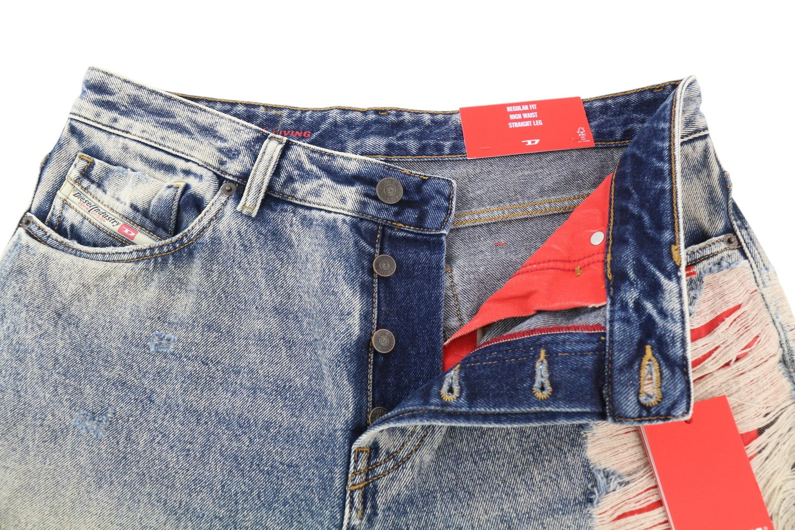 DIESEL 1955 09E10 Men Jeans W31/L32 Blue Regular Straight Leg Distress RRP$375