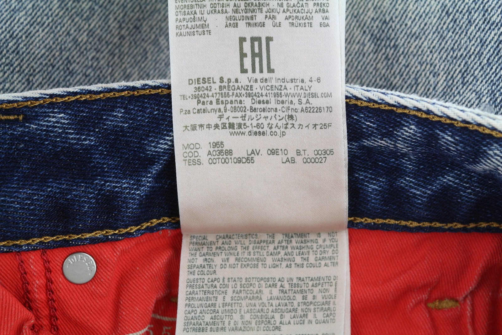 DIESEL 1955 09E10 Men Jeans W31/L32 Blue Regular Straight Leg Distress RRP$375