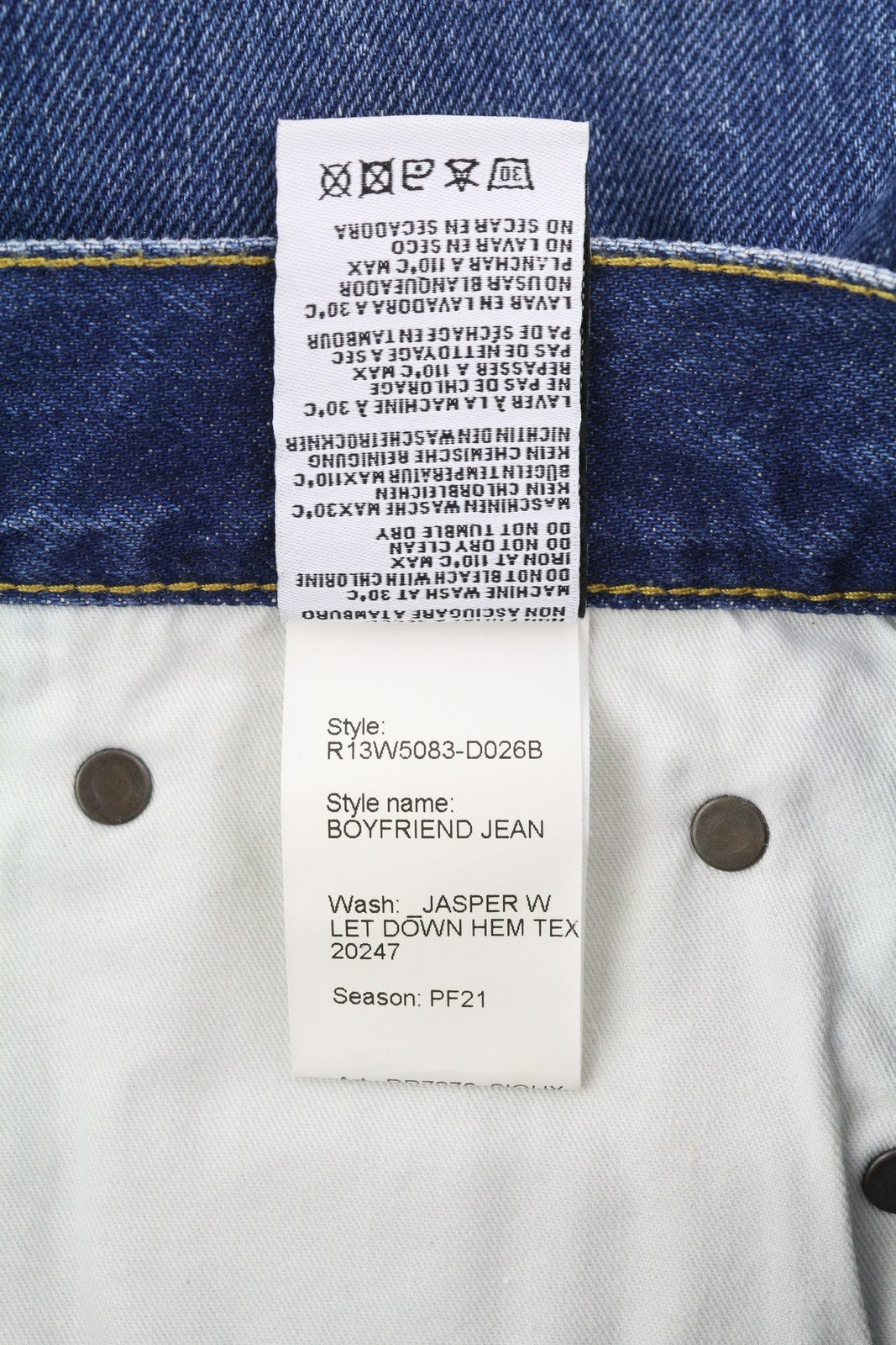 R13 Boyfriend Women Jeans 27 Jasper Let Down Hem Tex Faded Blue Ankle RRP€525