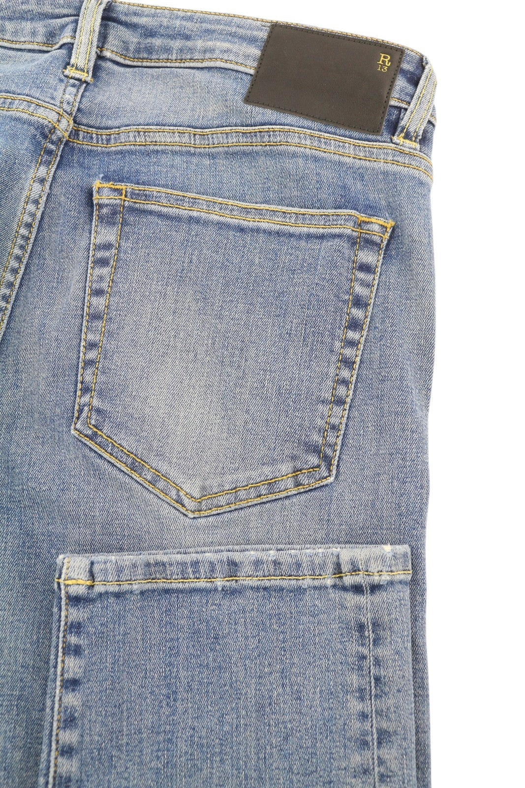 R13 Boy Straight Rips Women Jeans 27 Carlton Ripped Distress Washed Ankle Blue