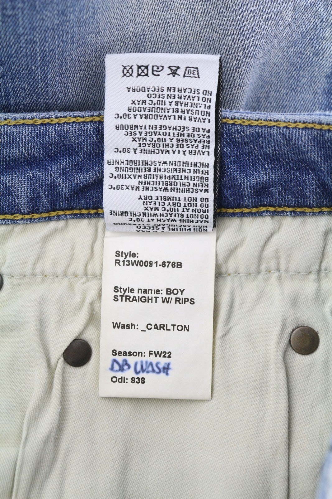 R13 Boy Straight Rips Women Jeans 27 Carlton Ripped Distress Washed Ankle Blue