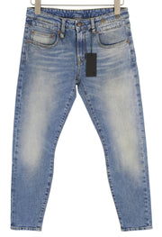 R13 Boy Skinny Women Jeans 28 Jasper Stretch Washed Faded Denim Blue Zip Fly