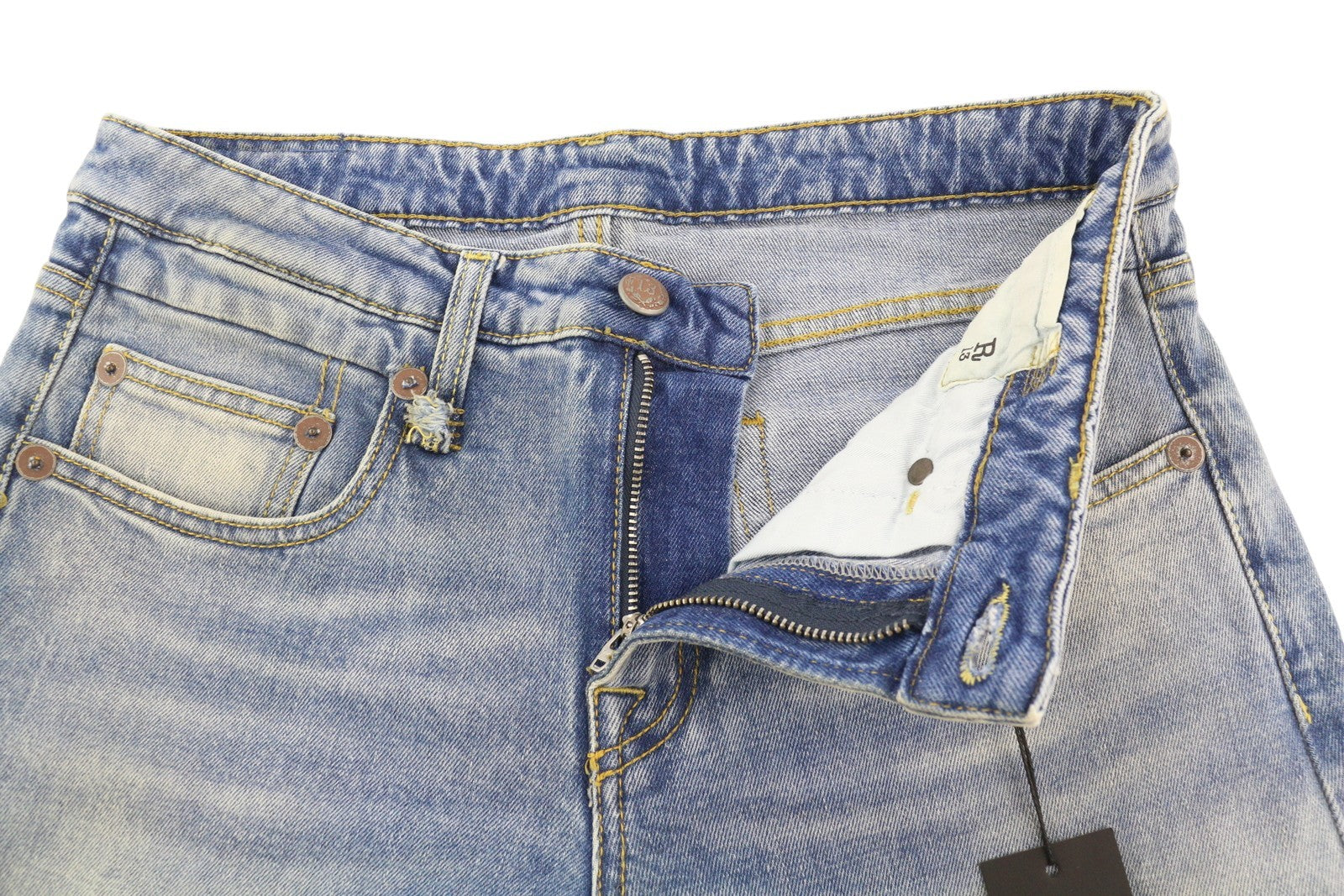 R13 Boy Skinny Women Jeans 28 Jasper Stretch Washed Faded Denim Blue Zip Fly