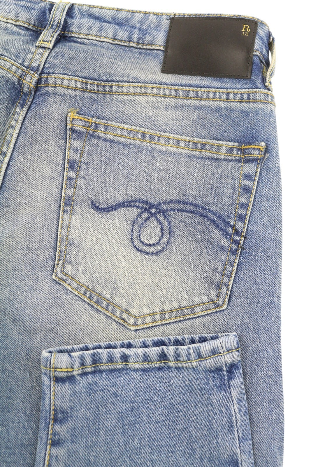 R13 Boy Skinny Women Jeans 28 Jasper Stretch Washed Faded Denim Blue Zip Fly