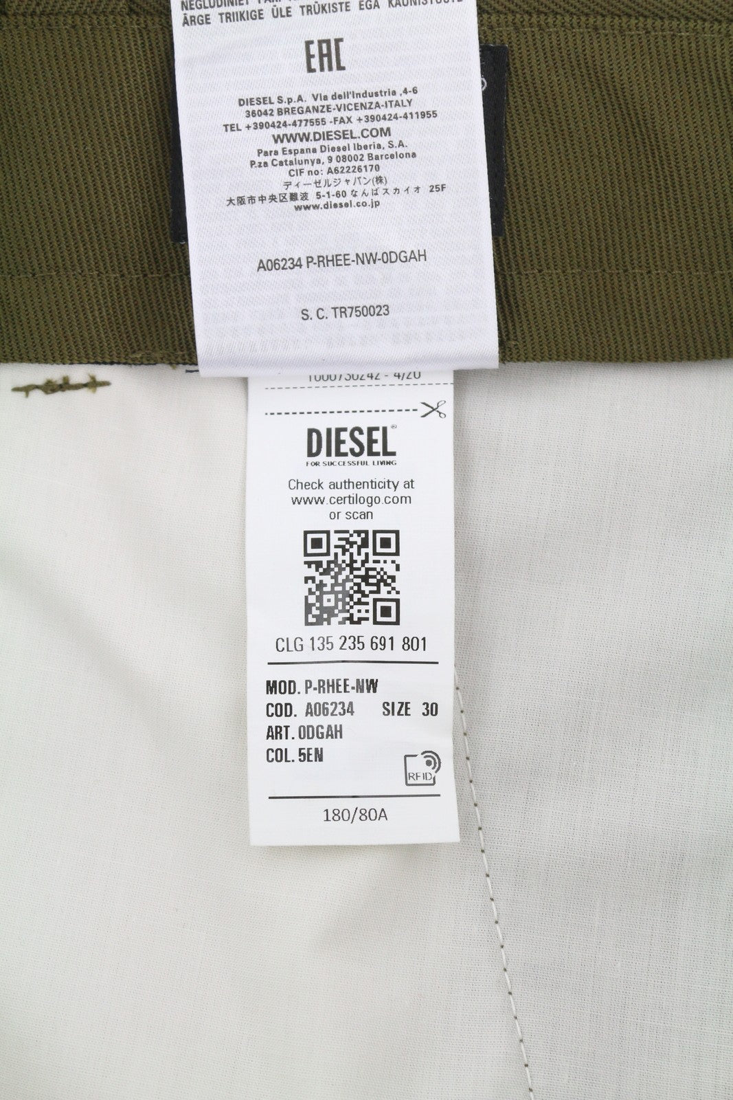 DIESEL P-Rhee-Nw Men Trousers W30 Green Wool Blend Pleated Zip Cargo RRP€283