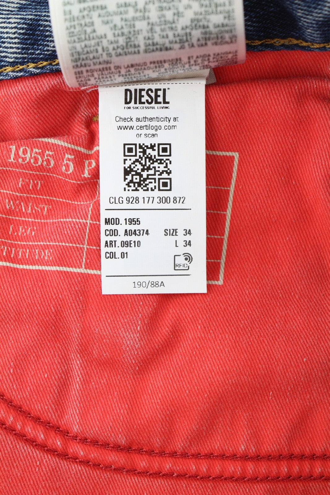 DIESEL 1955 09E10 Men Jeans W34/L34 Blue Regular Straight Fit Distress RRP$375