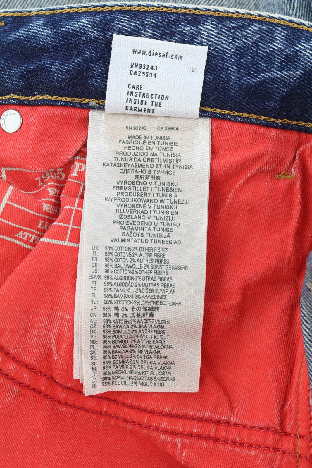 DIESEL 1955 09E10 Men Jeans W34/L34 Blue Regular Straight Fit Distress RRP$375