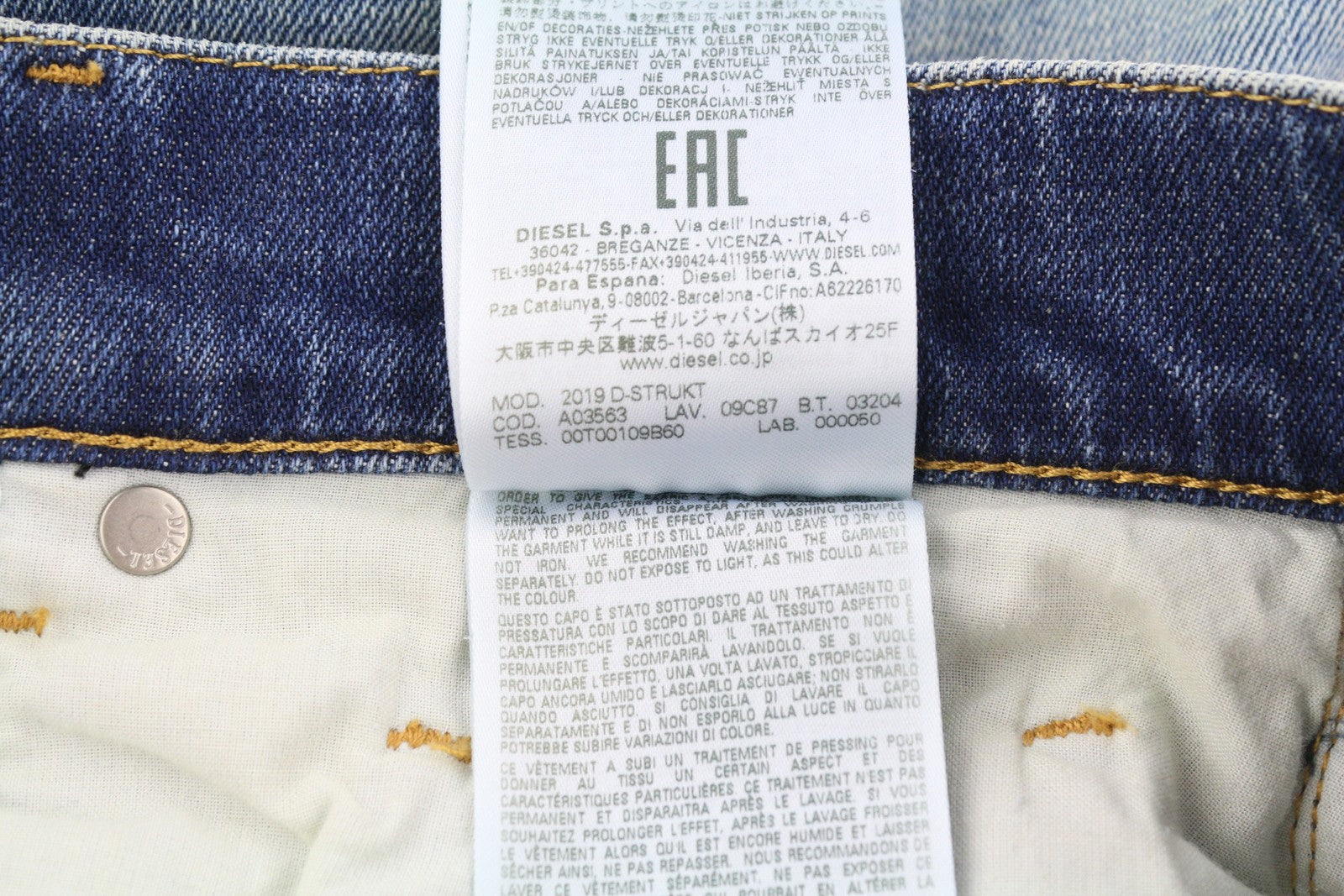 DIESEL 2019 D-Strukt 09C87 Men Jeans W31/L34 Blue Distress Slim Leg RRP€189