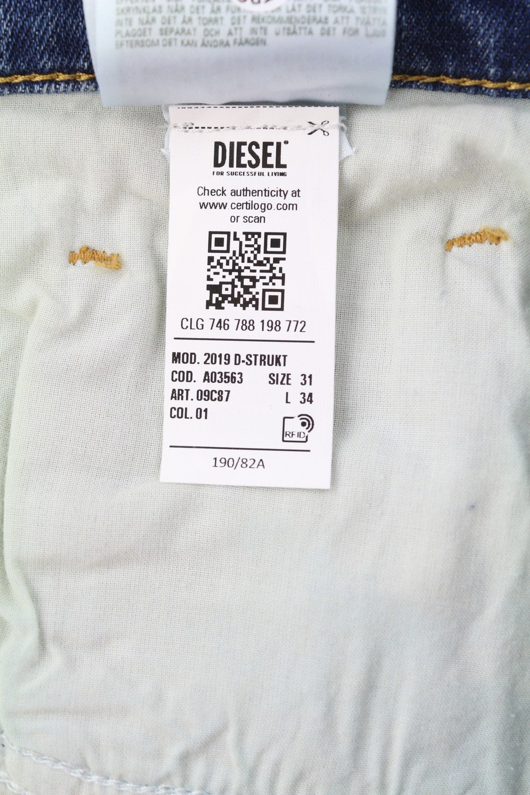 DIESEL 2019 D-Strukt 09C87 Men Jeans W31/L34 Blue Distress Slim Leg RRP€189