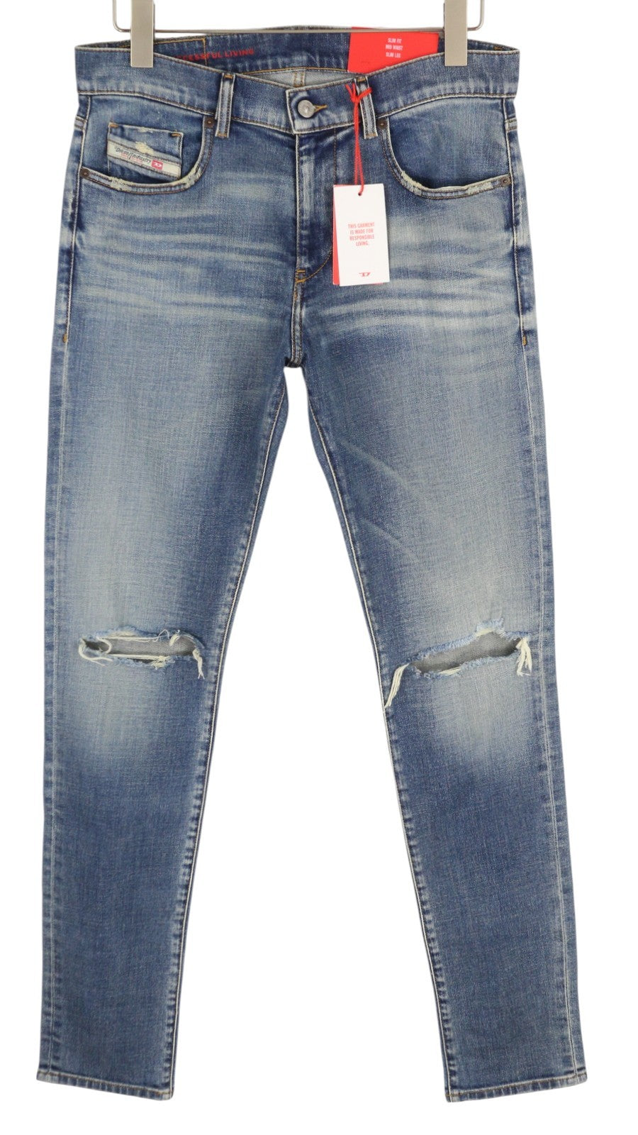 DIESEL 2019 D-Strukt 09C87 Men Jeans W31/L34 Blue Distress Slim Leg RRP€189