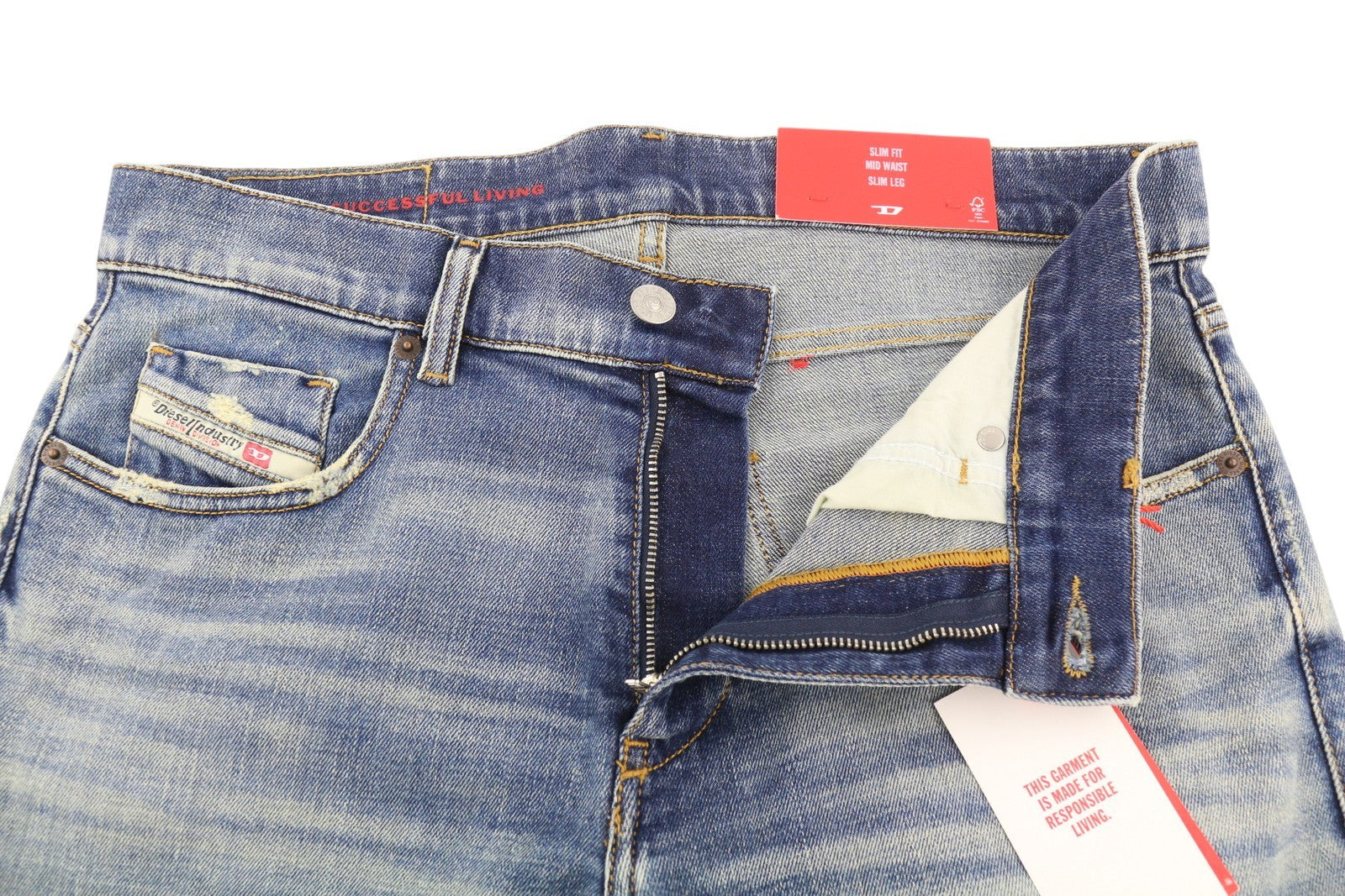 DIESEL 2019 D-Strukt 09C87 Men Jeans W31/L34 Blue Distress Slim Leg RRP€189