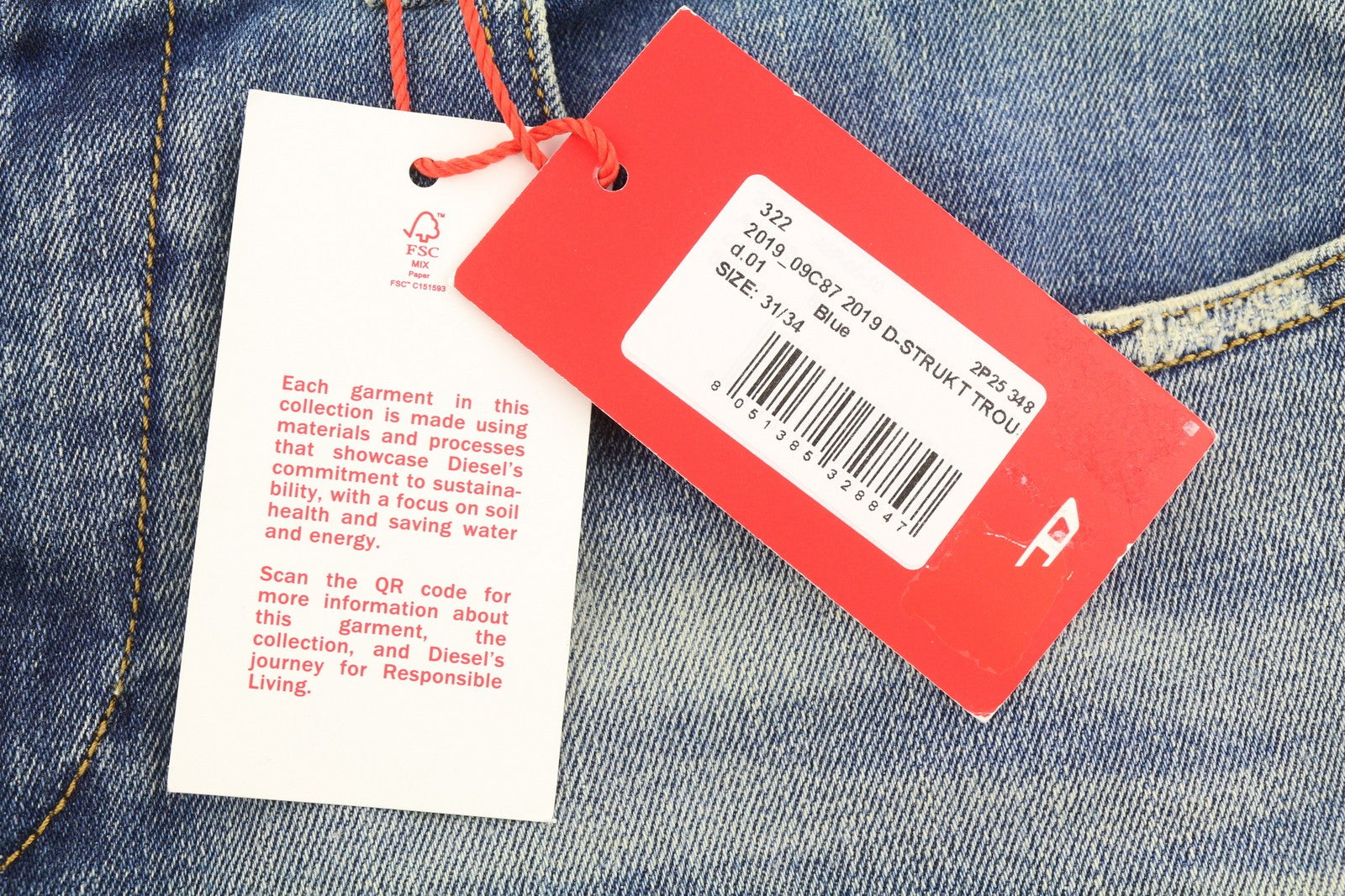 DIESEL 2019 D-Strukt 09C87 Men Jeans W31/L34 Blue Distress Slim Leg RRP€189