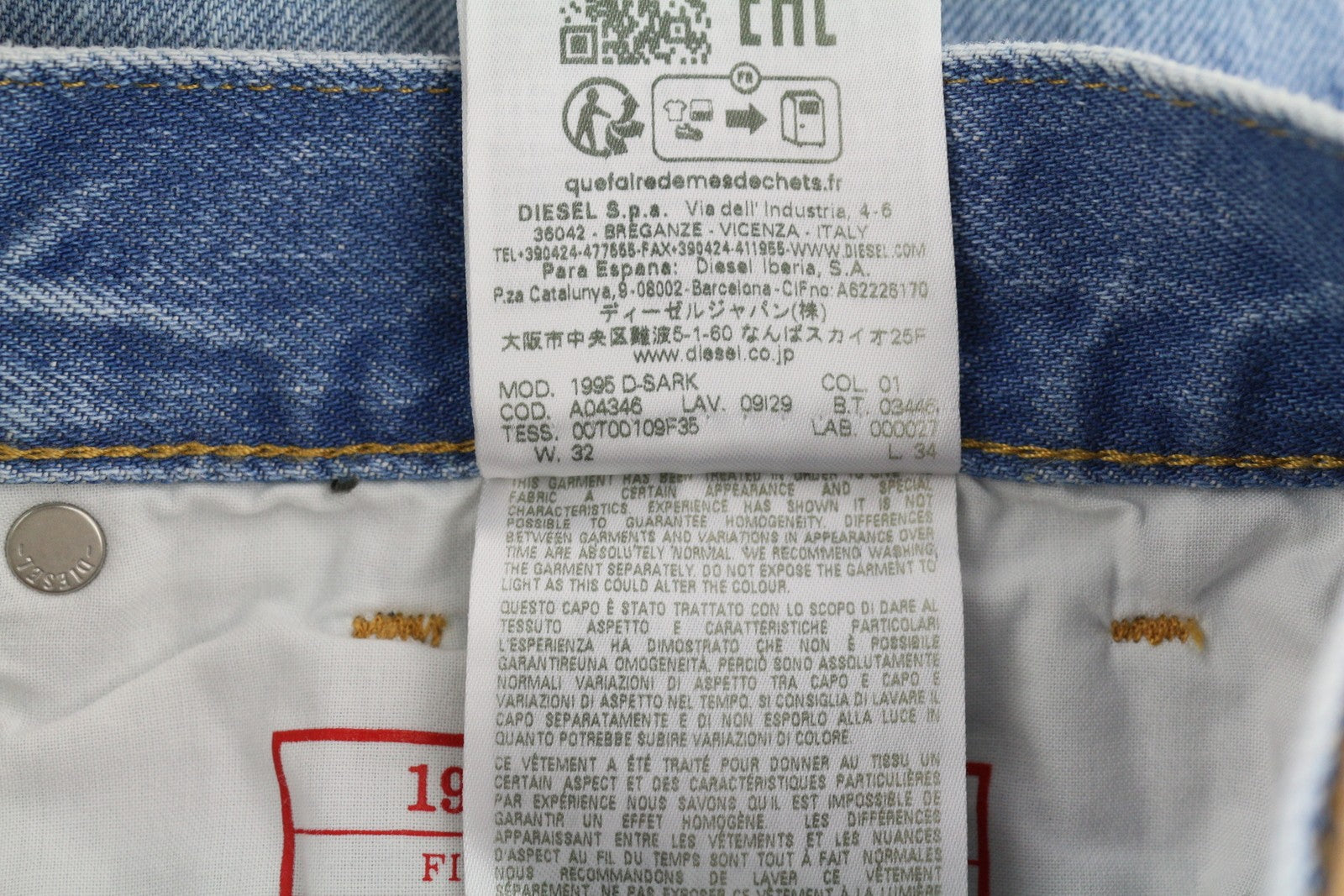 DIESEL 1995 D-Sark 09I29 Men Jeans W32/L34 Blue Slim Straight Mid Waist RRP$246