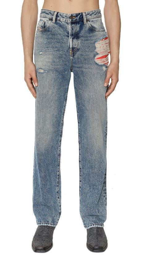 DIESEL 1955 09E10 Men Jeans W34/L32 Blue Regular Straight Fit Distress RRP$375