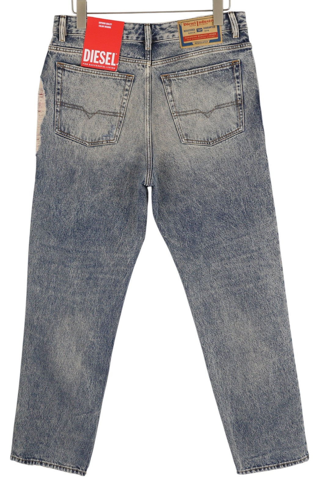 DIESEL 1955 09E10 Men Jeans W34/L32 Blue Regular Straight Fit Distress RRP$375