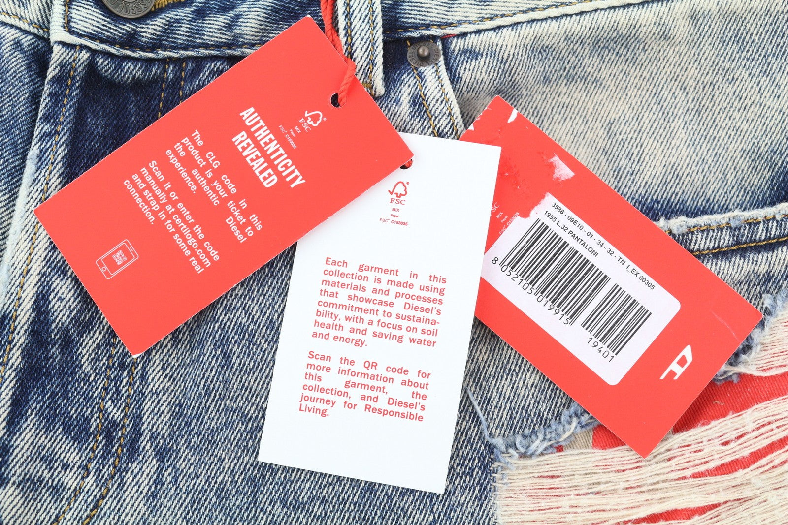 DIESEL 1955 09E10 Men Jeans W34/L32 Blue Regular Straight Fit Distress RRP$375