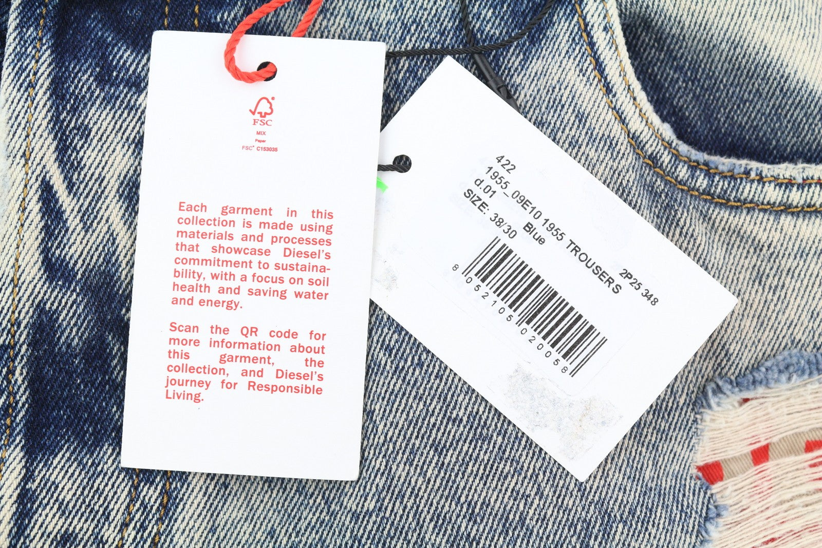 DIESEL 1955 09E10 Men Jeans W38/L30 Blue Regular Straight Fit Distress RRP$375