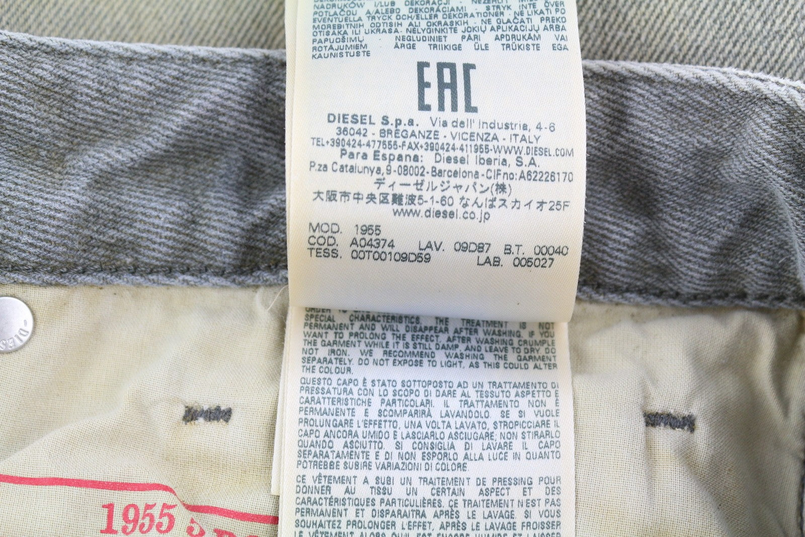 DIESEL 1955 09D87 Men Jeans W34/L34 Blue Aged Look Regular Straight High Waist