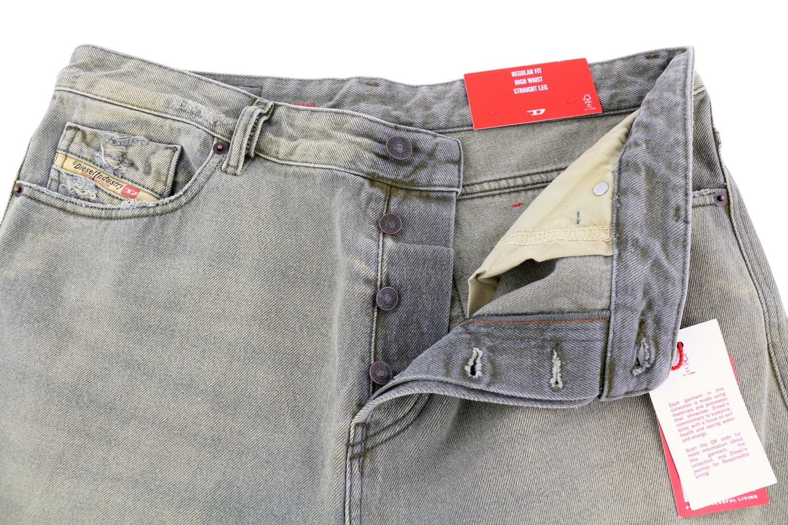 DIESEL 1955 09D87 Men Jeans W34/L34 Blue Aged Look Regular Straight High Waist