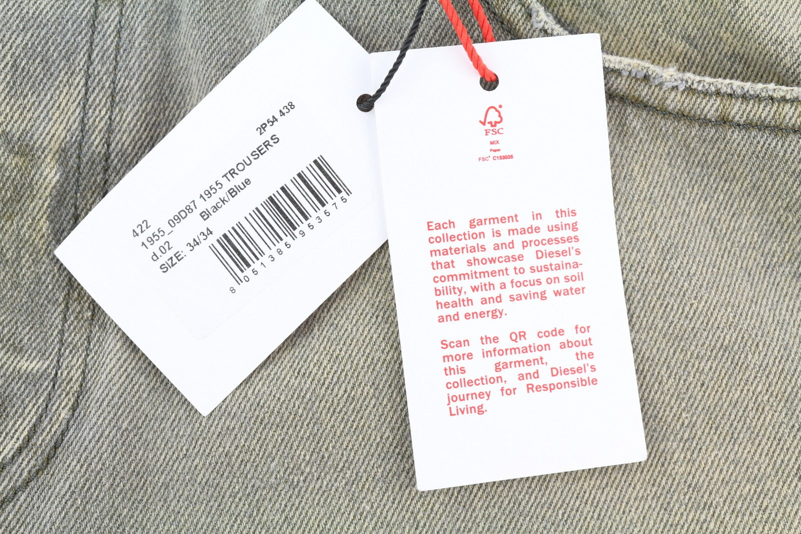 DIESEL 1955 09D87 Men Jeans W34/L34 Blue Aged Look Regular Straight High Waist