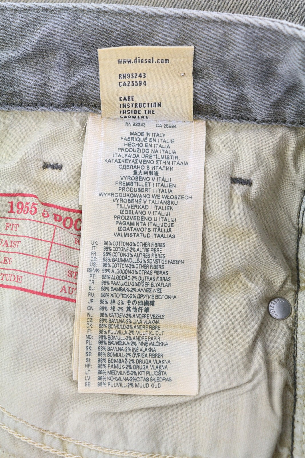 DIESEL 1955 09D87 Men Jeans W34/L34 Blue Aged Look Regular Straight High Waist