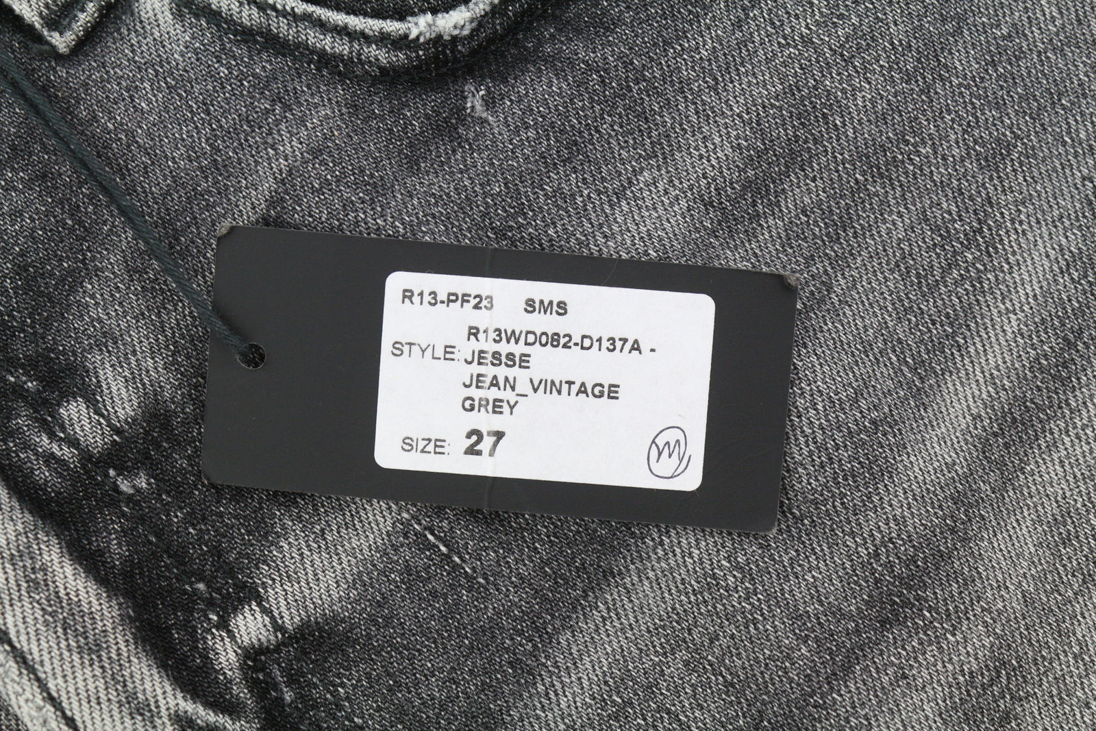 R13 Jesse Women Jeans 27 Vintage Grey Super Wide Leg Drop Crotch Faded RRP€725