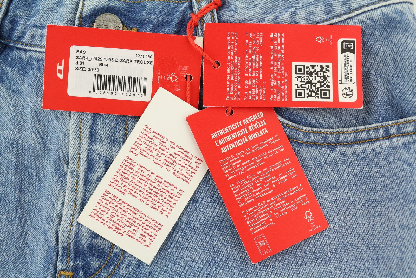 DIESEL 1995 D-Sark 09I29 Men Jeans W30/L30 Blue Slim Straight Mid Waist RRP$246