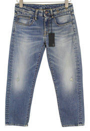 R13 Boy Straight Rips Women Jeans 27 Carlton Ripped Distress Washed Ankle Blue