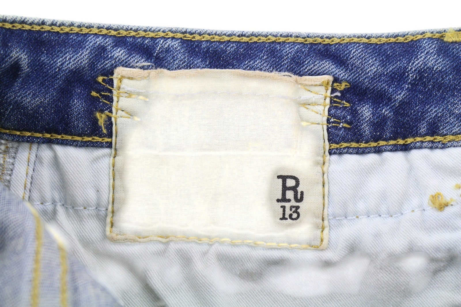 R13 Boy Straight Rips Women Jeans 27 Carlton Ripped Distress Washed Ankle Blue