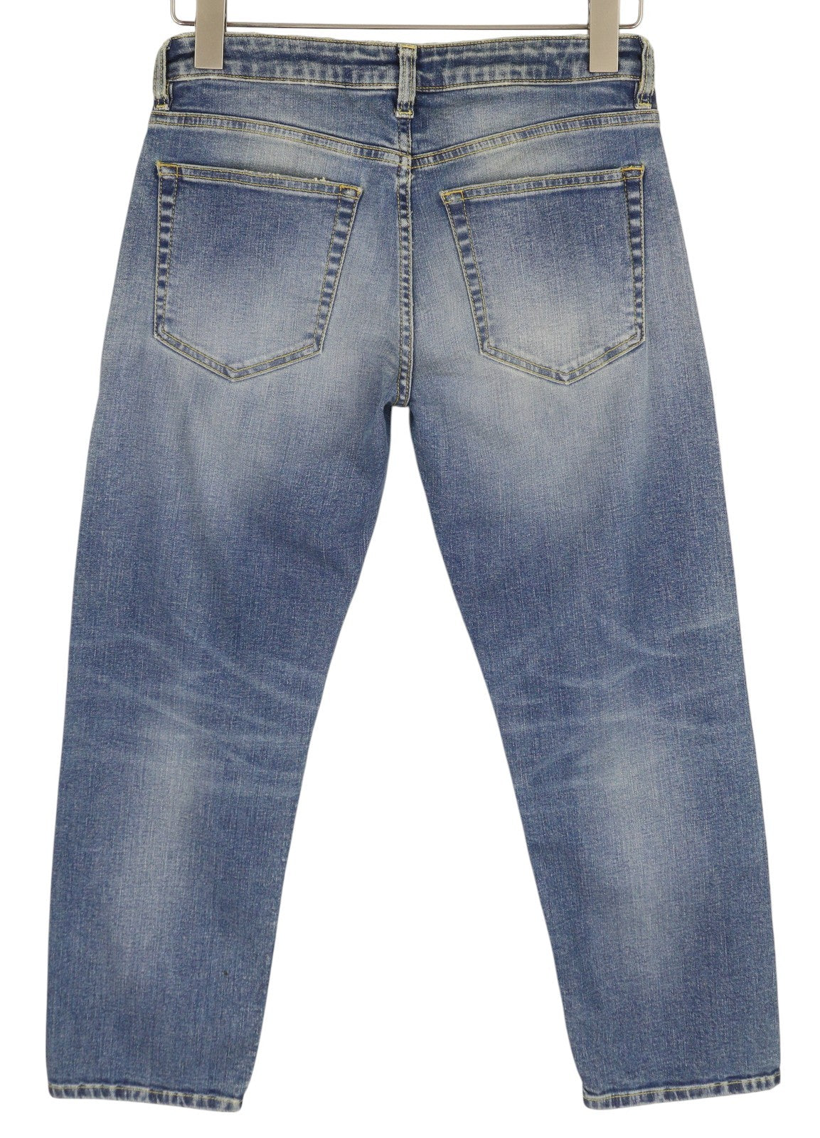 R13 Boy Straight Rips Women Jeans 27 Carlton Ripped Distress Washed Ankle Blue