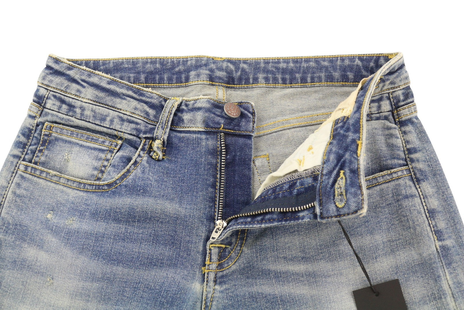 R13 Boy Straight Rips Women Jeans 27 Carlton Ripped Distress Washed Ankle Blue