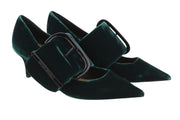 EMPORIO ARMANI Women Heels EU37 Dark Green Velvet Buckle Detail Pointed Toe