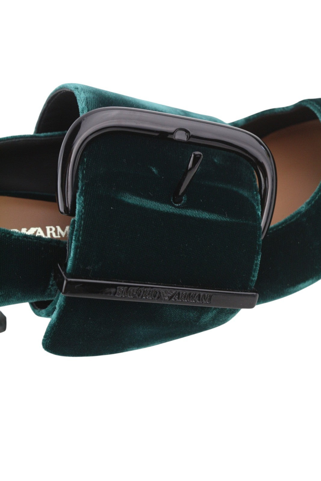 EMPORIO ARMANI Women Heels EU37 Dark Green Velvet Buckle Detail Pointed Toe