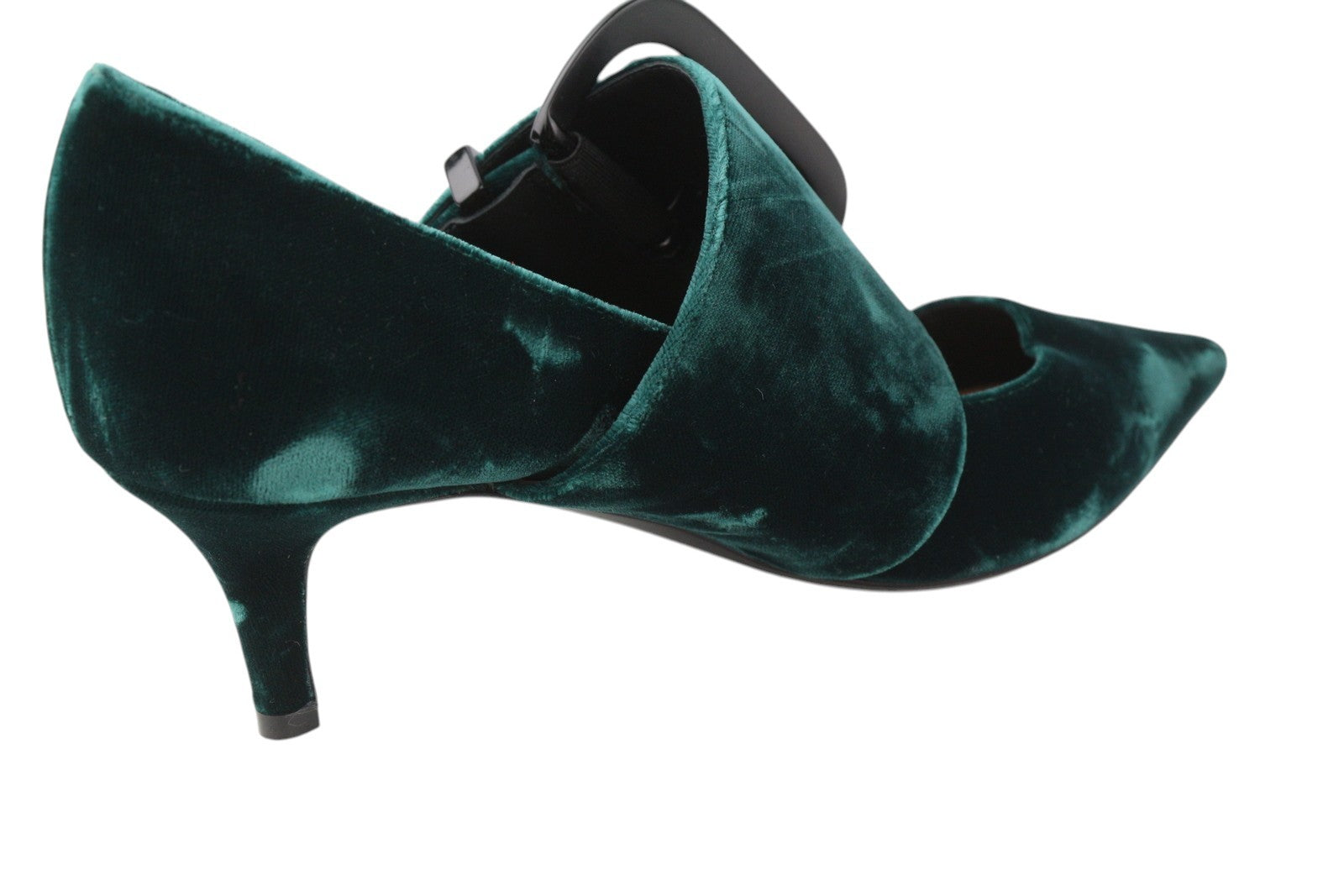 EMPORIO ARMANI Women Heels EU37 Dark Green Velvet Buckle Detail Pointed Toe
