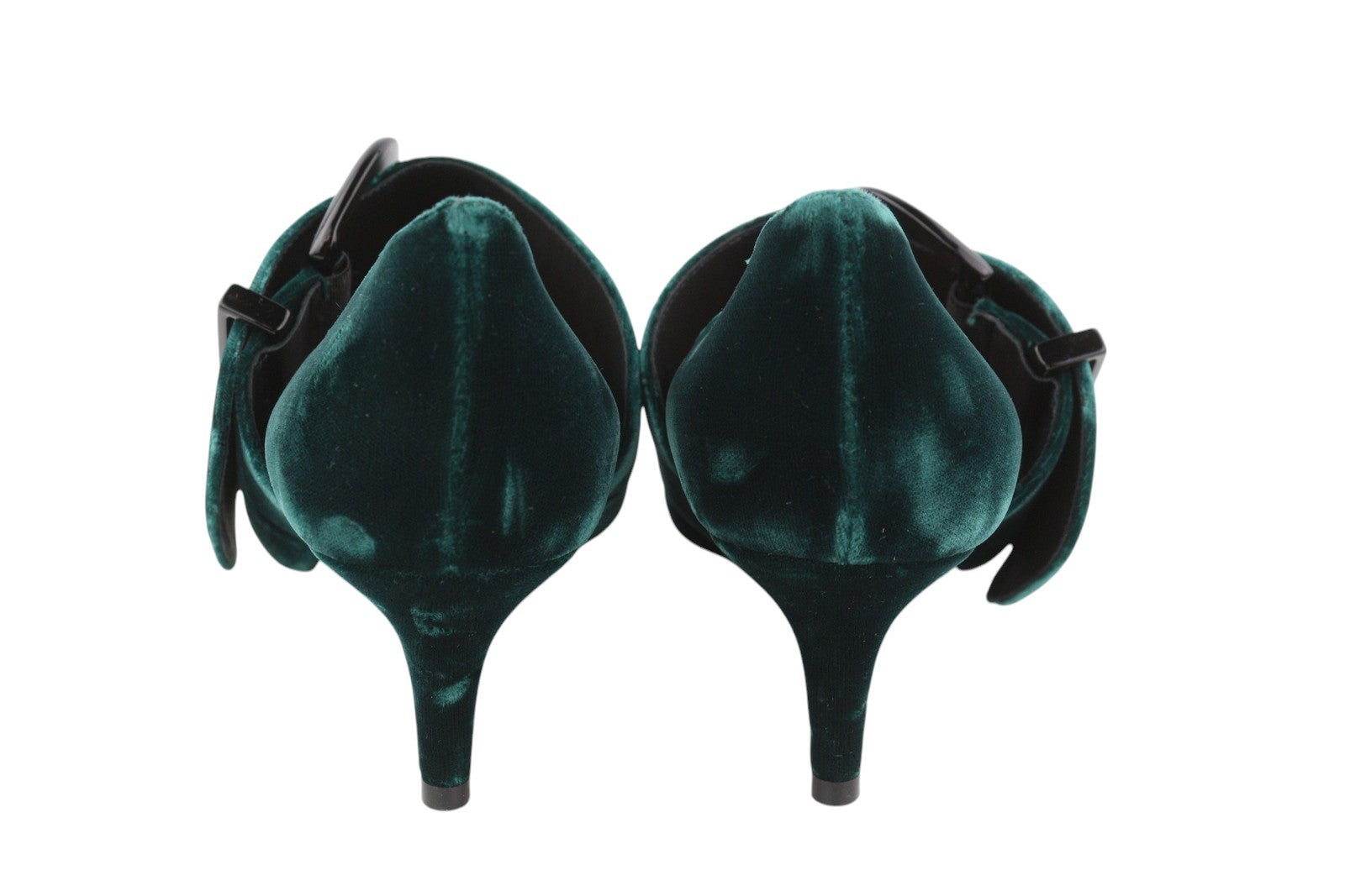 EMPORIO ARMANI Women Heels EU37 Dark Green Velvet Buckle Detail Pointed Toe