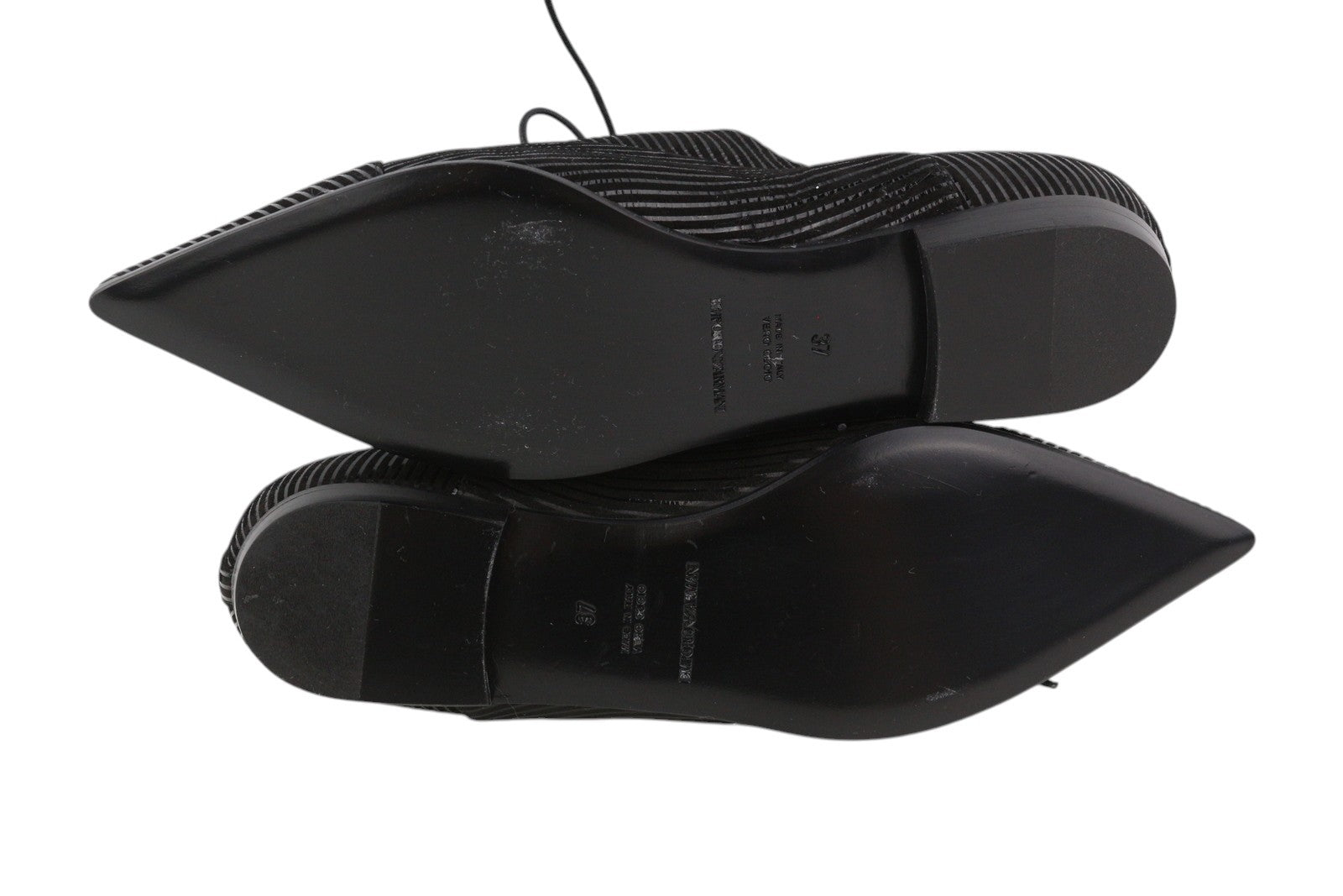 EMPORIO ARMANI Women Shoes EU37 Black Shiny Look Striped Pointed Toe Lace Up