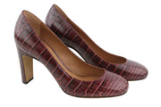 EMPORIO ARMANI Women Heels EU37 Burgundy Leather Patterned Round Toe Slip Pumps