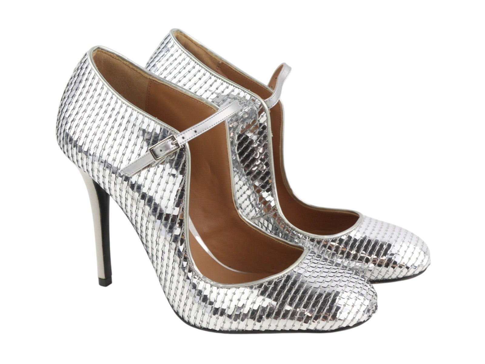 EMPORIO ARMANI X3E349 Women Heels EU37 Silver Shiny Sequins Round Toe Pumps