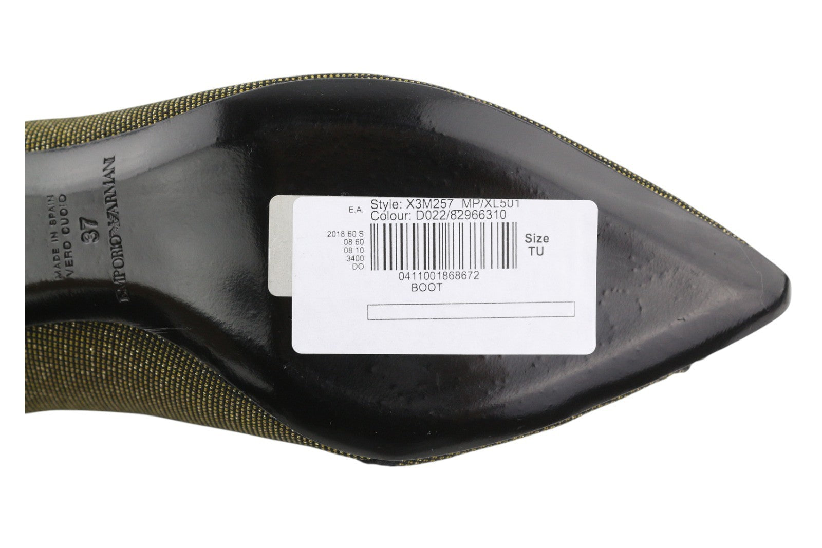 EMPORIO ARMANI X3M257 Women Heels EU37 Brown Shiny Glitter Pointed Ankle Length