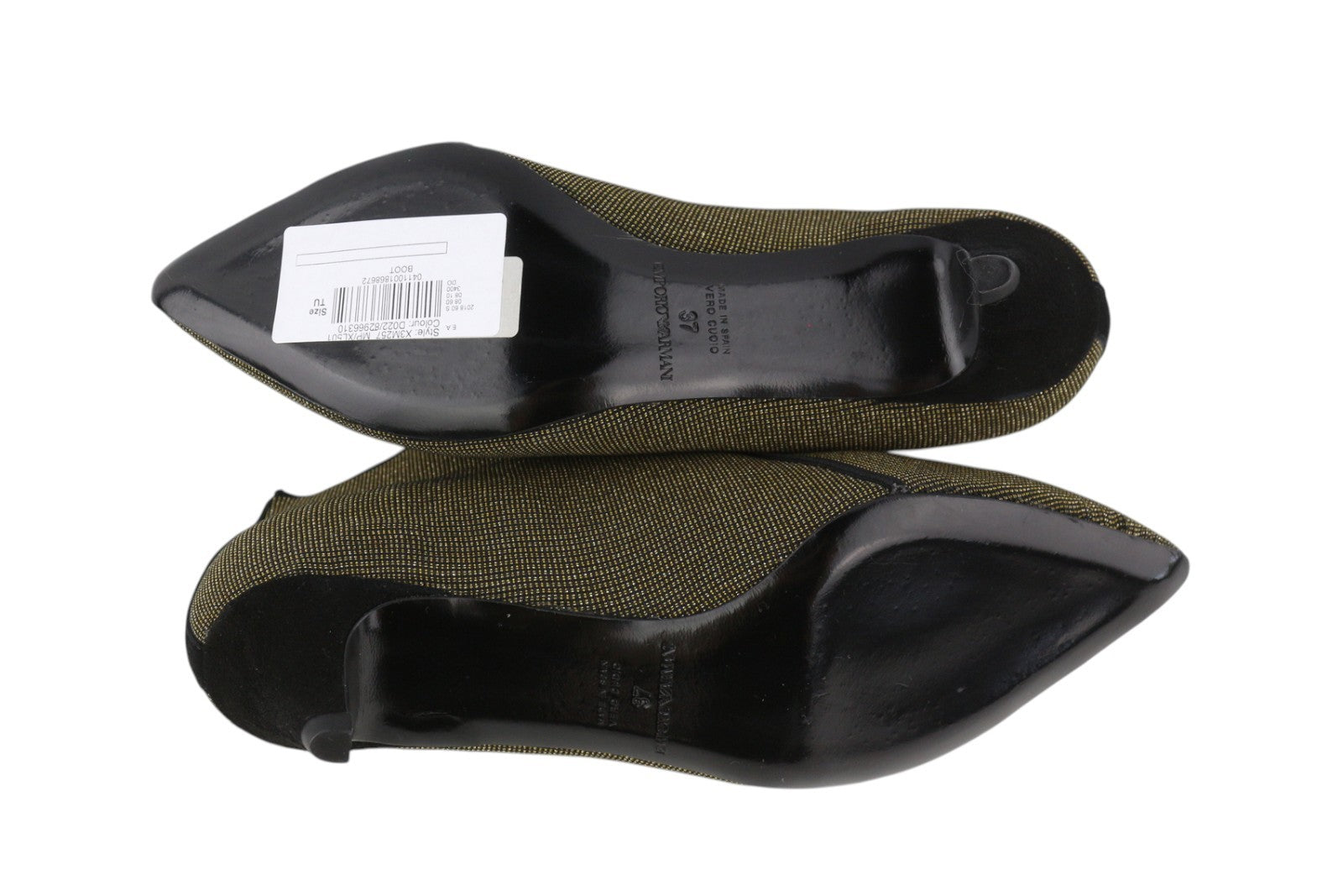 EMPORIO ARMANI X3M257 Women Heels EU37 Brown Shiny Glitter Pointed Ankle Length