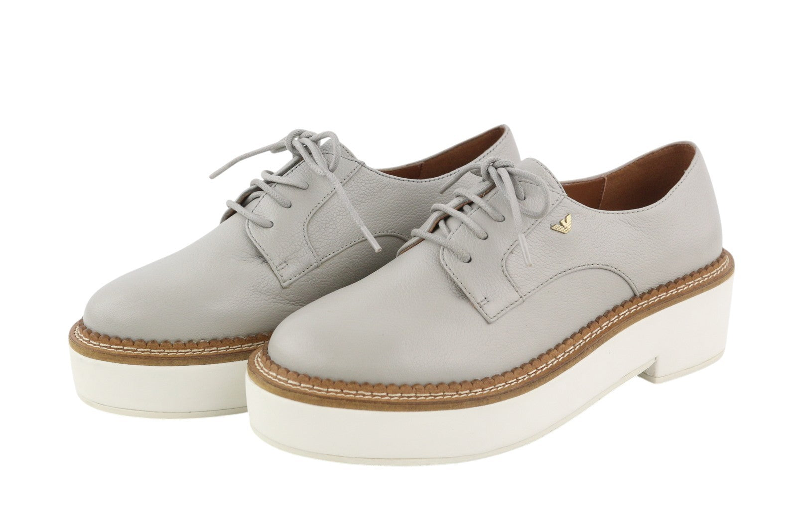 EMPORIO ARMANI X3C139 Women Shoes EU37 Grey Leather Platform Sole Oxford RRP€226